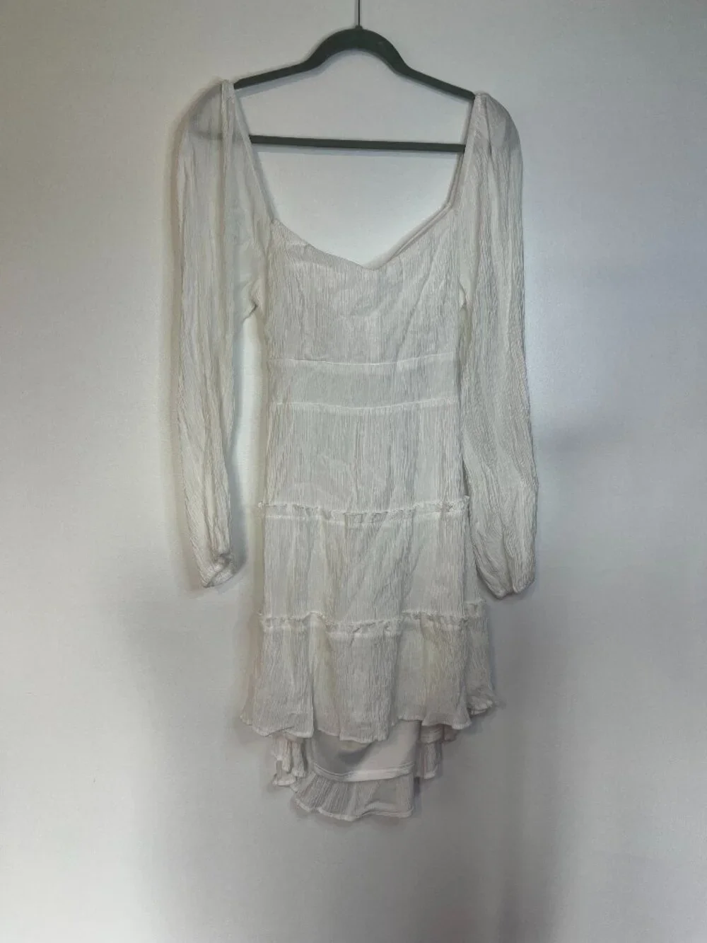 white long sleeve mini dress flowy Diana White Long Sleeve Mini Dress - 4